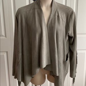 Gorgeous gray faux suede fringe jacket - new
